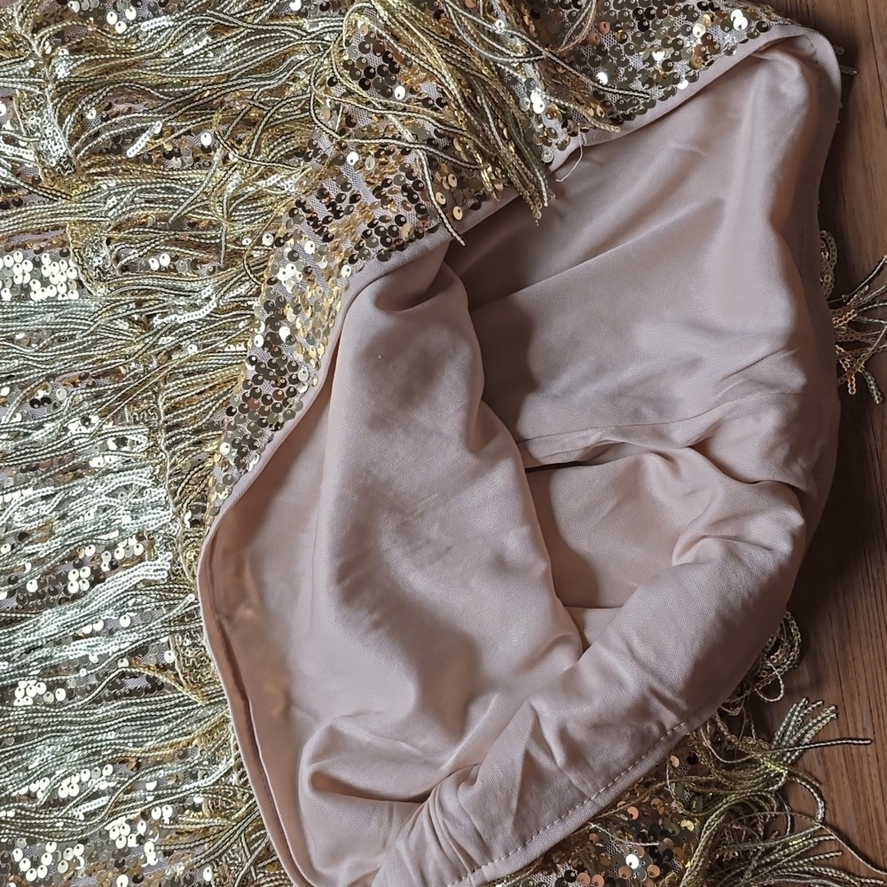 SHEIN Belle Fringe Trim Bodycon Sequin Cami Dress size 12 (XL) GOLD - Picture 11 of 11
